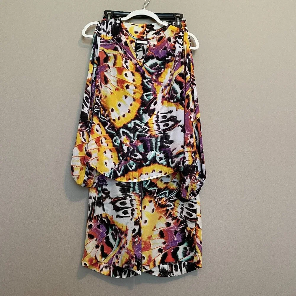 New York & Co, XS, Butterfly Outfit, Cropped Wide leg pants & Cold Shoulder top - Picture 1 of 13